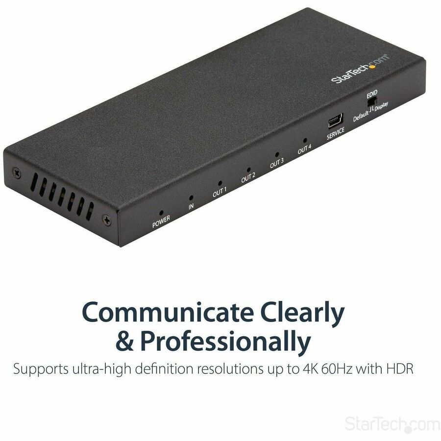 StarTech.com 4 Port HDMI Splitter - 4K 60Hz - 1x4 Way HDMI 2.0 Splitter - HDR - ST124HD202