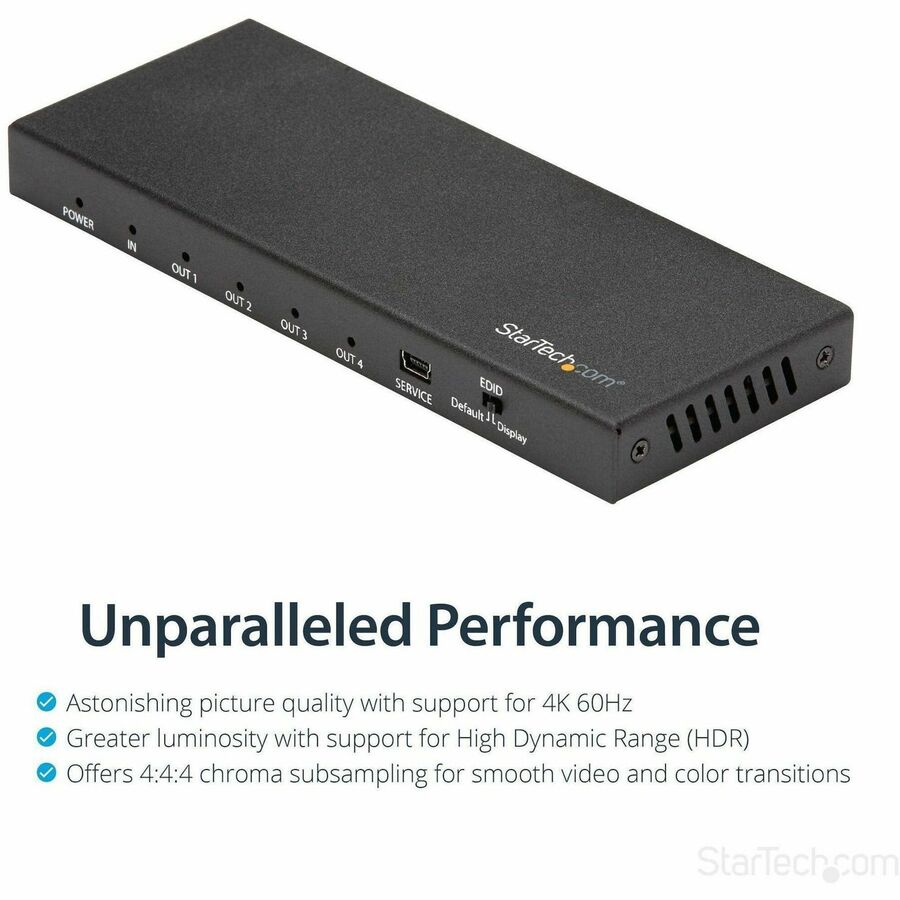 StarTech.com 4 Port HDMI Splitter - 4K 60Hz - 1x4 Way HDMI 2.0 Splitter - HDR - ST124HD202
