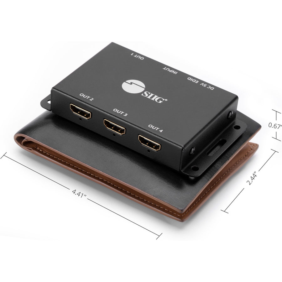 SIIG 4 Port HDMI 2.0 HDR Mini Splitter Amplifier with EDID Management