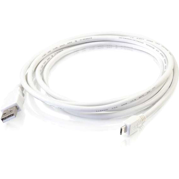 C2G 6ft USB to Micro USB Cable - USB A to Micro B Cable - USB 2.0 - White - M/M