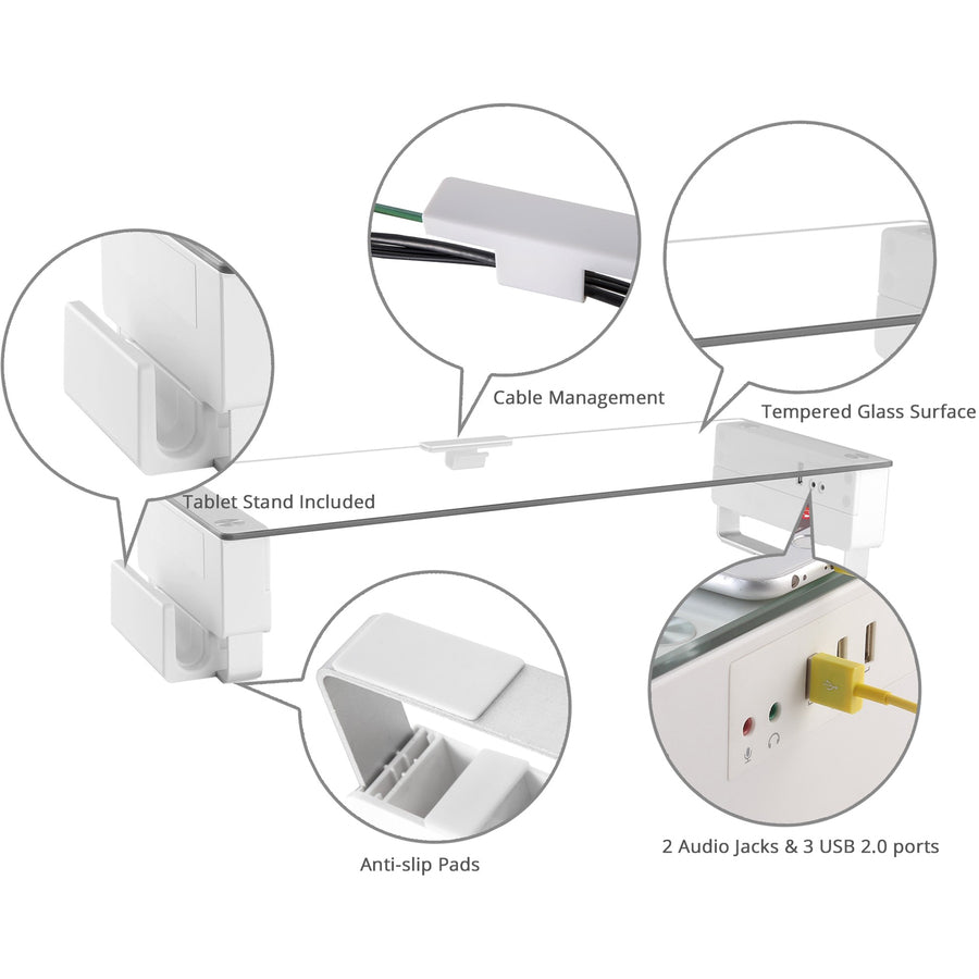 SIIG Tempered Glass Surface Smart Stand with USB and Audio Ports