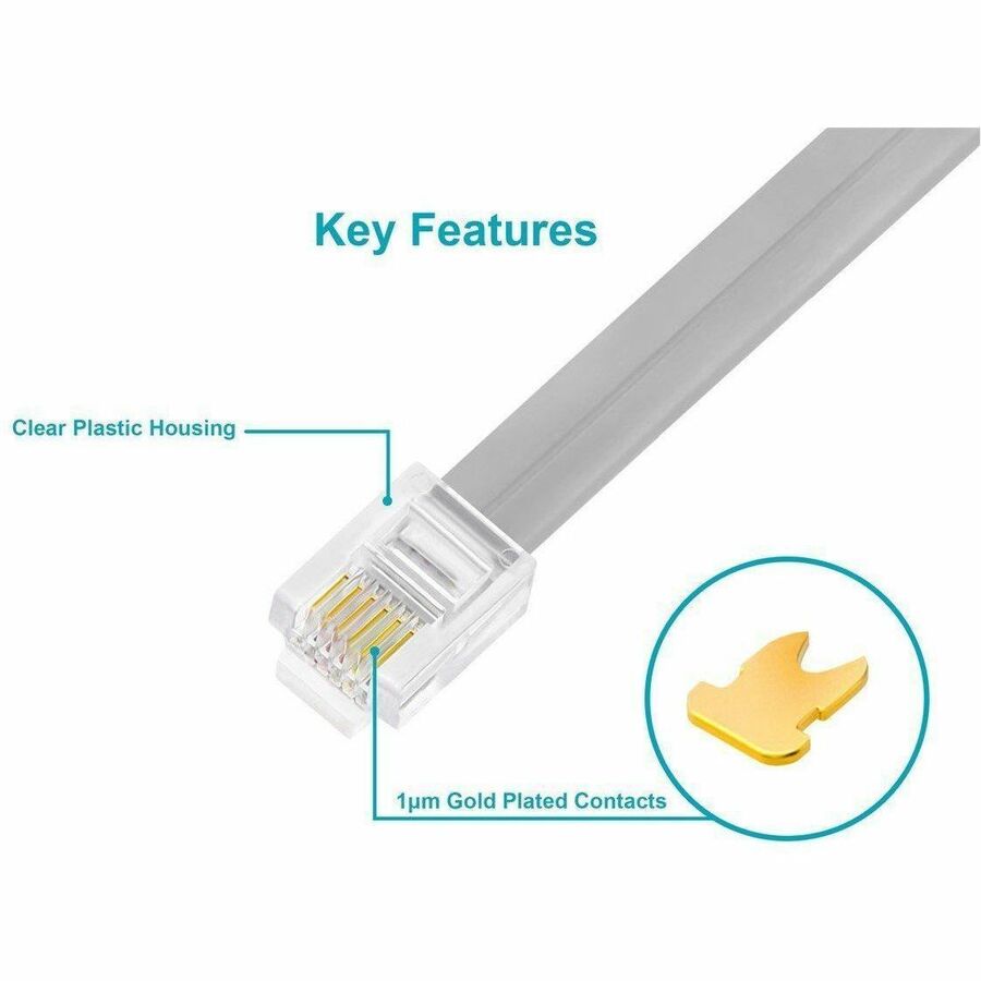 Monoprice 6P6C RJ12 Modular Plugs for Flat Solid/Stranded Cable, 1u, 2 Prongs Clear, 50-PK