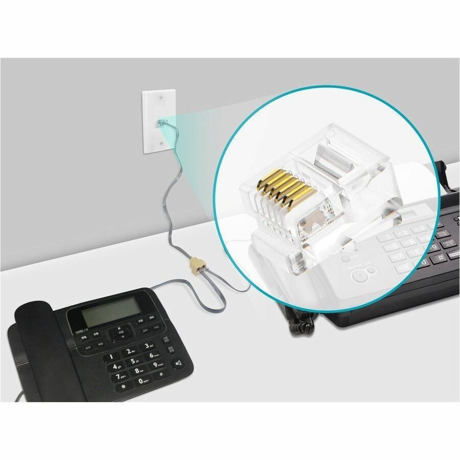 Monoprice 6P6C RJ12 Modular Plugs for Flat Solid/Stranded Cable, 1u, 2 Prongs Clear, 50-PK