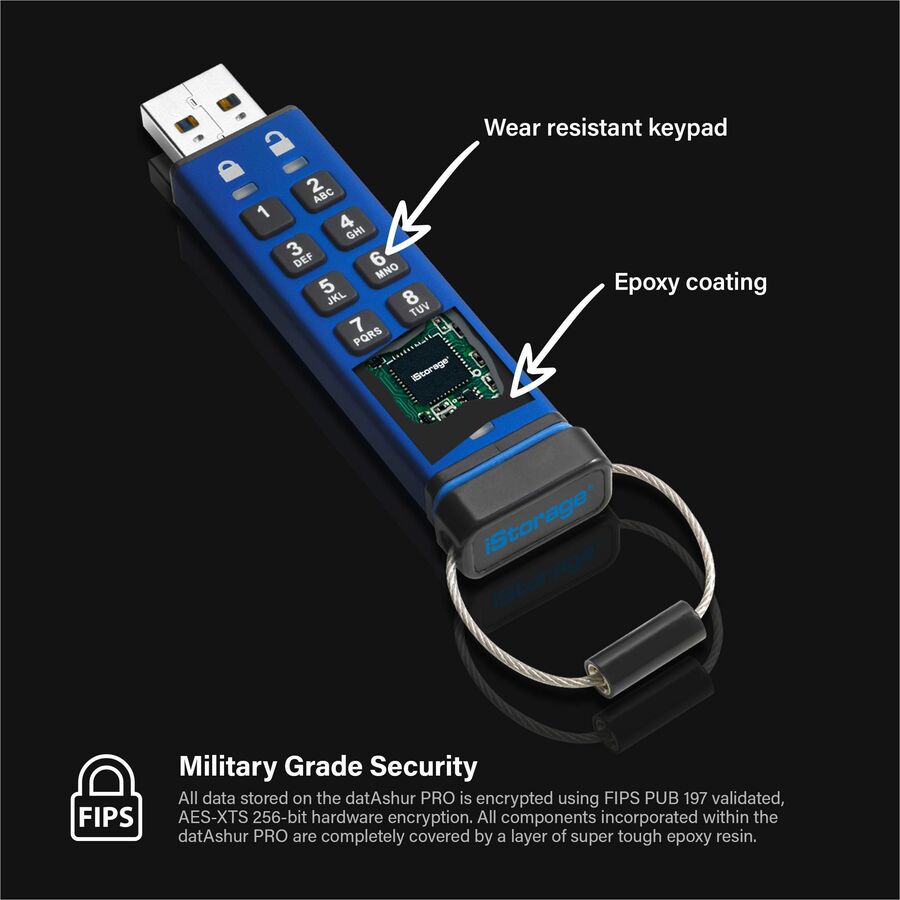 iStorage datAshur PRO 16 GB | Secure Flash Drive | FIPS 140-2 Level 3 Certified| NLNCSA DEP-V Certified | NATO Restricted Certified | PIN protected | Dust/Water Resistant