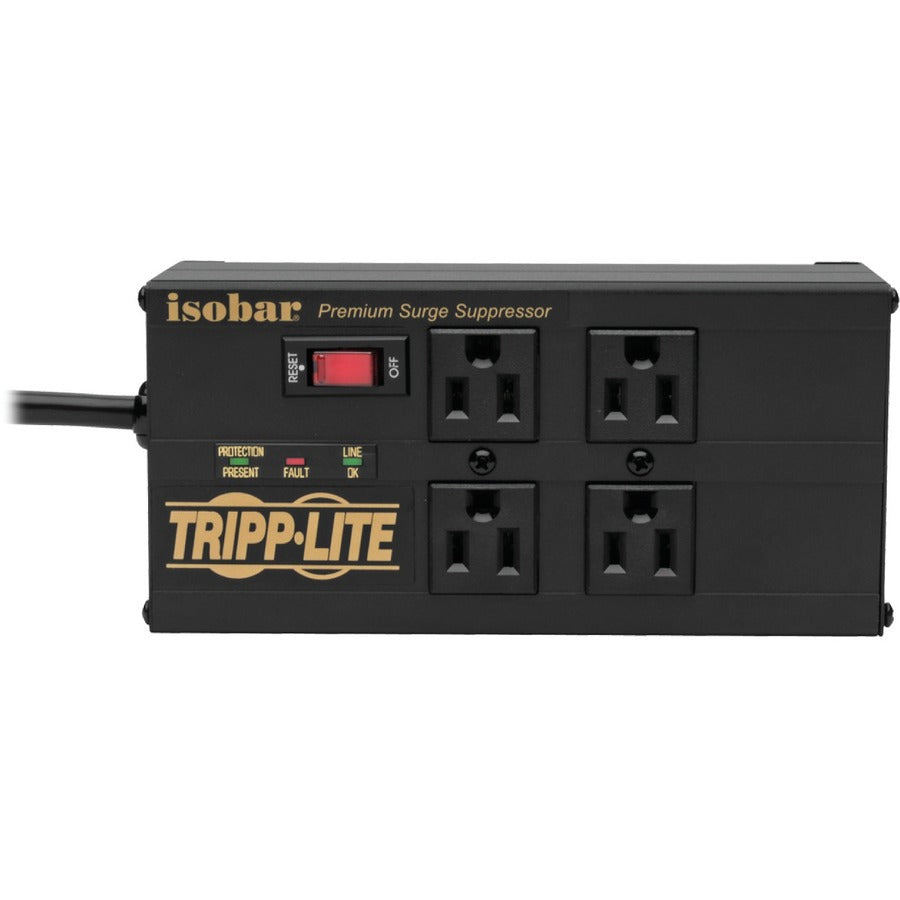 Eaton Tripp Lite Series Isobar 4-Outlet Surge Protector, 8 ft. (2.43 m) Cord, Right-Angle Plug, 3330 Joules, 2 USB Ports, Metal Housing