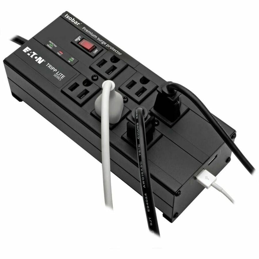 Eaton Tripp Lite Series Isobar 6-Outlet Surge Protector, 10 ft. (3.05 m) Cord, Right-Angle Plug, 3840 Joules, 2 USB Ports, Metal Housing