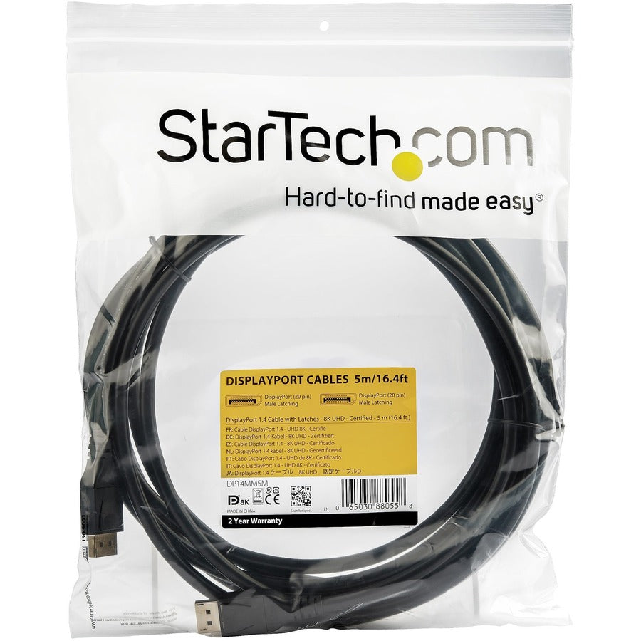 StarTech.com 5 m VESA Certified DisplayPort 1.4 Cable - 8K 60Hz HBR3 HDR - 16 ft Super UHD 4K 120Hz - DP to DP Video Monitor Cord M/M