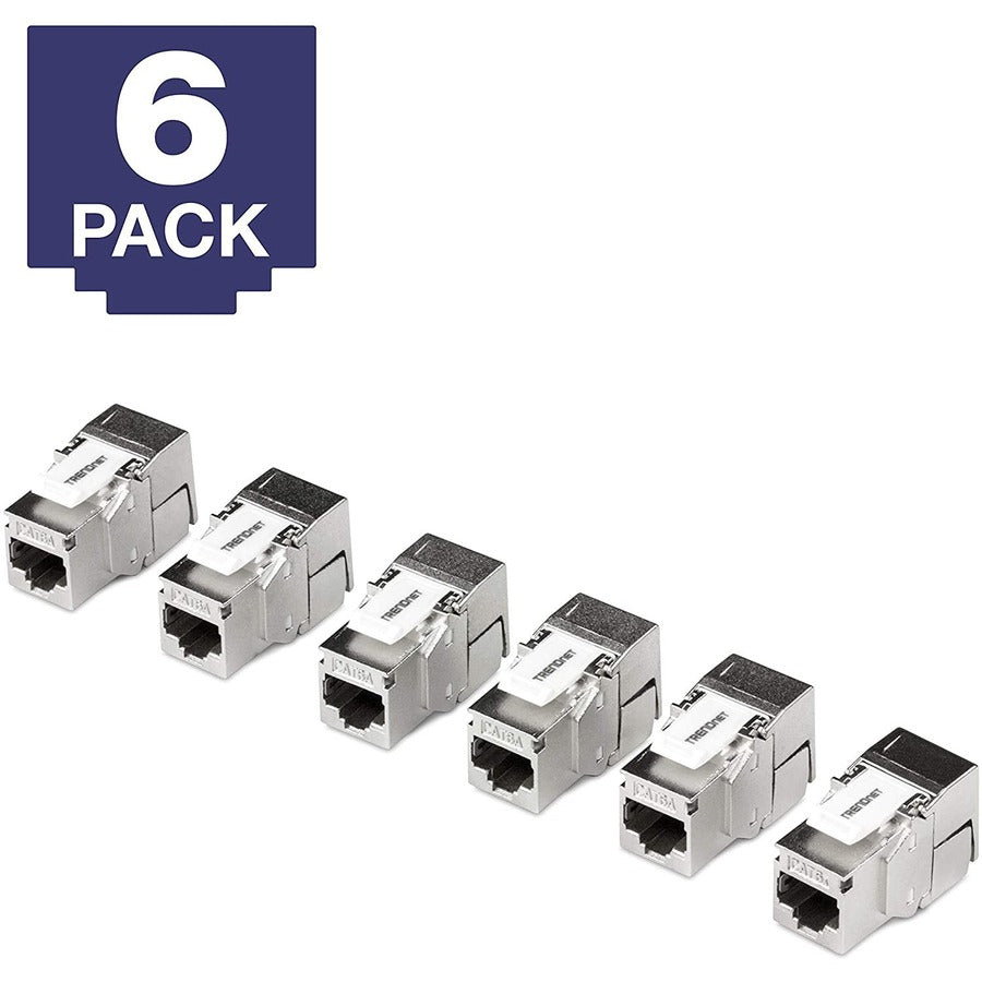 TRENDnet Shielded Cat6A Keystone Jack, 6-Pack Bundle, TC-K06C6A, 180° Angle Termination, Compatible with Cat5/Cat5e/Cat6 Cabling, Use w/ TC-KP24S Shielded Blank Keystone Patch Panel (sold separately)