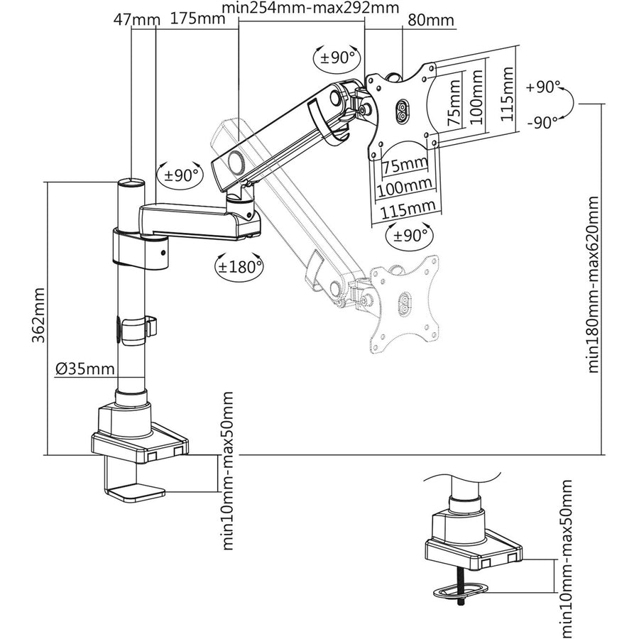 V7 DMPRO2TA-3N Mounting Arm for Monitor, Display - Matte Black