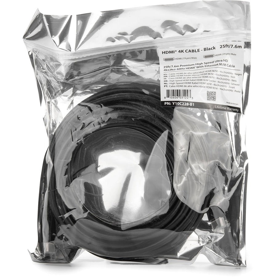 Rocstor Premium 25ft 4K High Speed HDMI to HDMI M/M Cable - Ultra HD HDMI 2.0 Supports 4k x 2k at 60Hz with resolutions up to 3840x2160p and 18Gbps Bandwidth - HDMI 2.0 to HDMI 2.0 Male/Male - HDMI 2.0 for HDTV, DVD Player - 25ft (7.6m) - 1 Retail Pack -