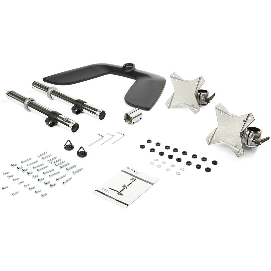 StarTech.com Vertical Dual Monitor Stand, Free Standing Height Adjustable Stacked Monitor Stand up to 27" (17.6lb/8kg) VESA Mount Displays