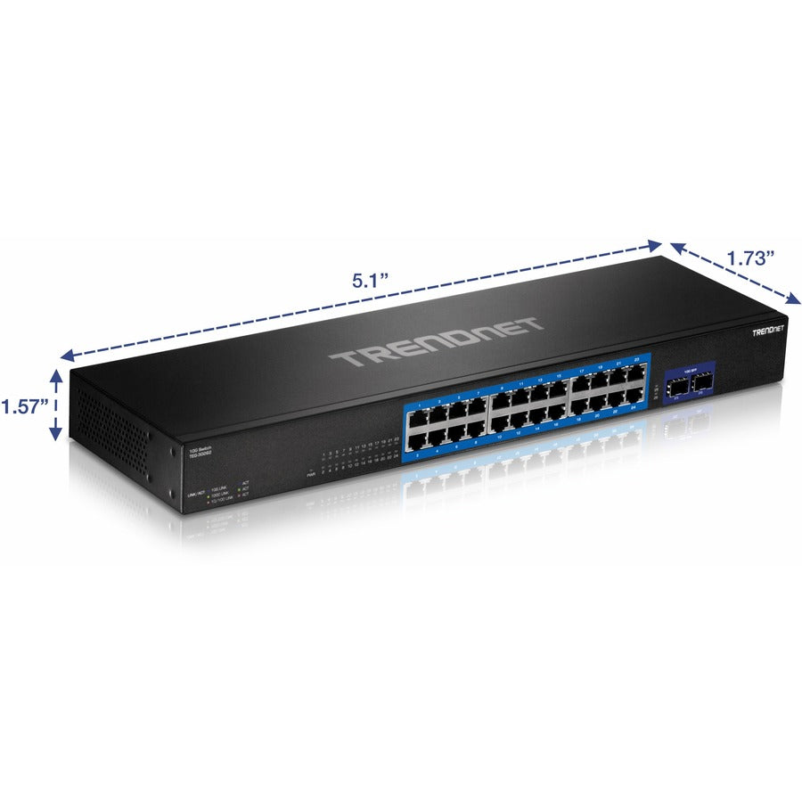 TRENDnet 24-Port Gigabit Switch with 2 X 10G SFP+ Slots; Fanless Design; 19 1U Rack mountable; TEG-30262