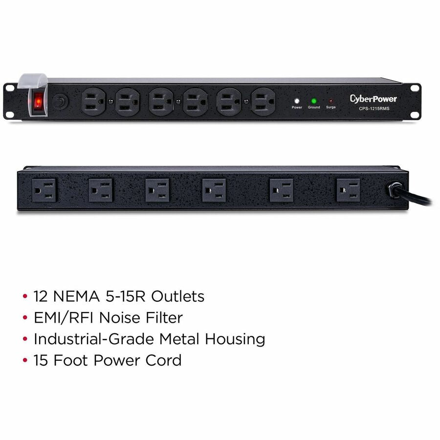 CyberPower CPS1215RMS Rackbar 12 - Outlet Surge Protector with 1800 J Surge Suppression