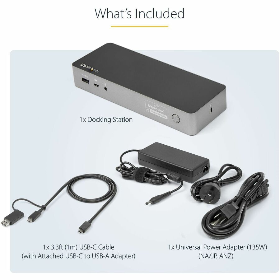 StarTech.com USB-C & USB-A Dock - Hybrid Universal Laptop Docking Station with Dual Monitor Display 4K 60Hz HDMI & DisplayPort - 60W PD