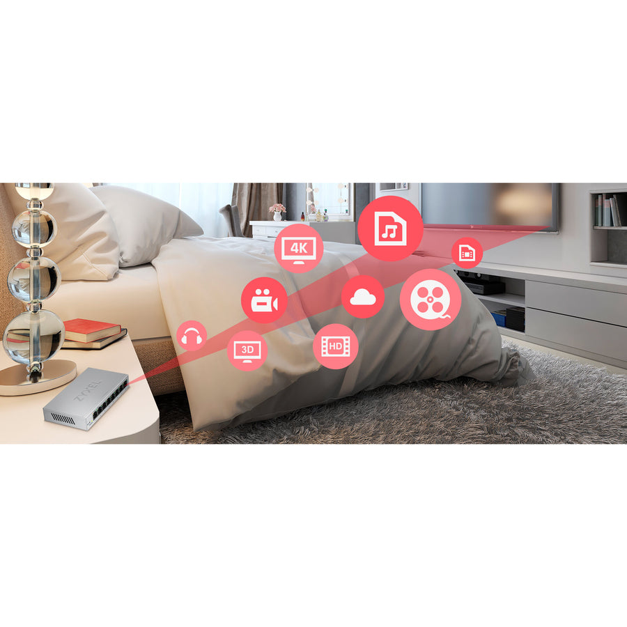 Zyxel 8-Port Gigabit Ethernet Web Managed Switch | VLAN Support | Sturdy Metal Case | Desktop or Wall-Mount | Fanless |Lifetime Warranty | QoS | Ethernet Splitter | GS1200-8