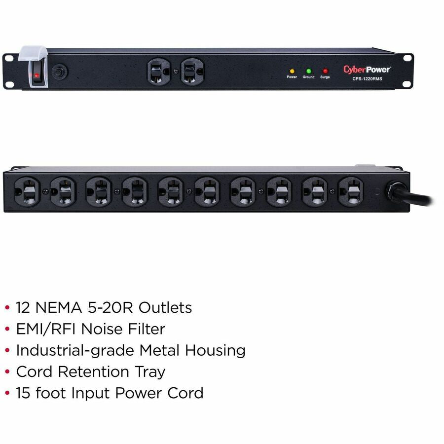 CyberPower CPS1220RMS Rackbar 12 - Outlet Surge Protector with 1800 J Surge Suppression