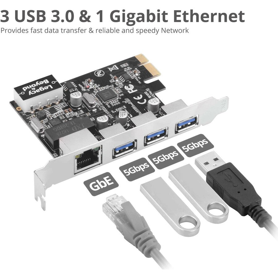 SIIG USB 3.0 3-Port Hub with LAN PCIe Host Card