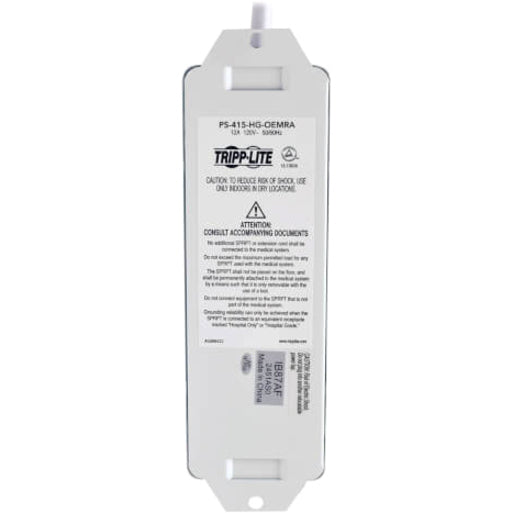 Eaton Tripp Lite Series Safe-IT UL 1363A Medical-Grade Power Strip for Patient-Care Vicinity, 4 Hospital-Grade Outlets, 15 ft. Right-Angle Cord