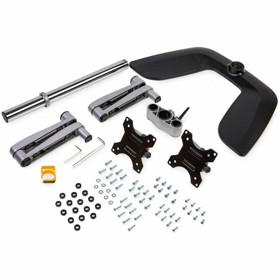 StarTech.com Dual Monitor Stand, Ergonomic Desktop Monitor Stand for up to 32"(17.6lb/8kg) VESA Displays, Free-Standing Adjustable, Silver