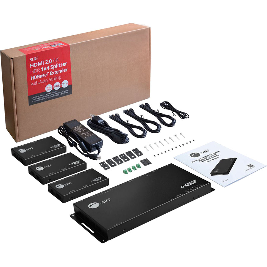 SIIG HDMI 2.0 4K HDR 1x4 Splitter HDBaseT Extender with Auto-scaling