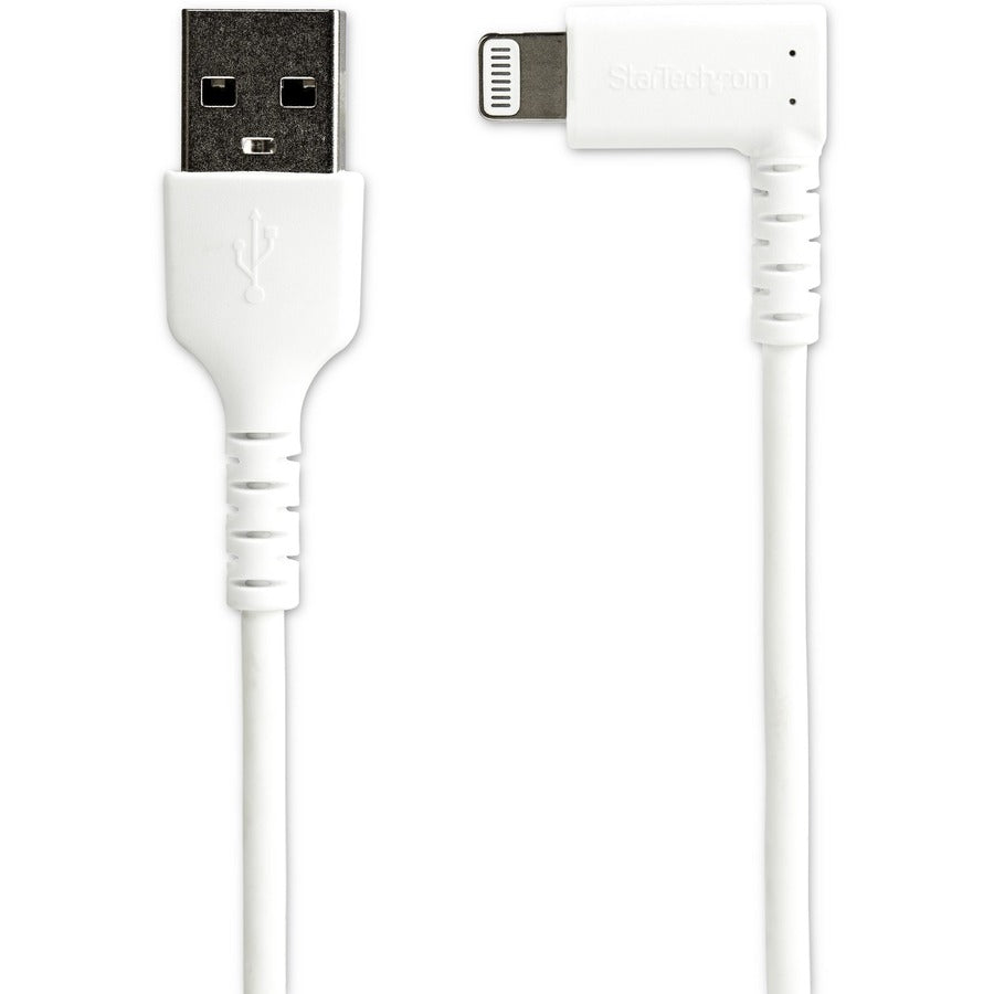 StarTech.com 2m USB A to Lightning Cable iPhone iPad Durable Right Angled 90 Degree White Charger Cord w/Aramid Fiber Apple MFI Certified
