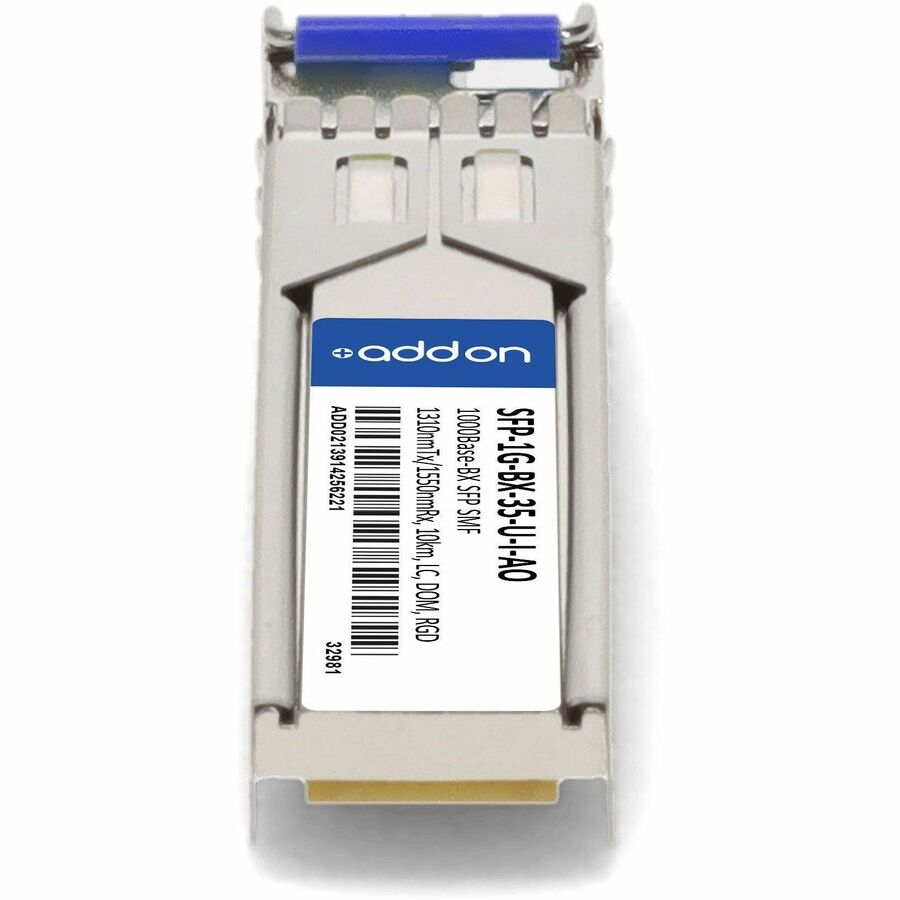 AddOn MSA and TAA Compliant 1000Base-BX SFP Transceiver (SMF, 1310nmTx/1550nmRx, 10km, LC, DOM, Rugged)