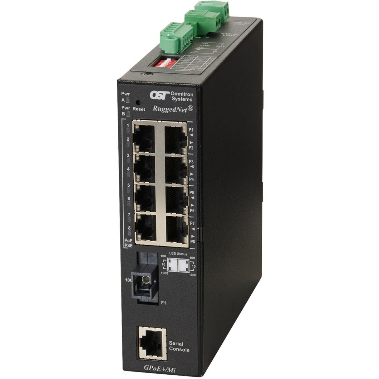 Omnitron Systems RuggedNet Managed Industrial Gigabit PoE+, SM SC SF, RJ-45, Ethernet Fiber Switch