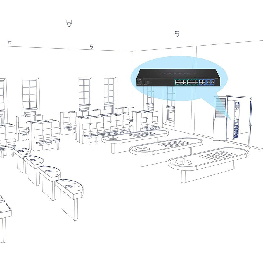 TRENDnet 20-Port Gigabit Web Smart 370W PoE+ Switch; TPE-1620WSF; 16 Gigabit PoE+ Ports; 4 Shared Gigabit Ports(RJ-45 or SFP); 370W PoE Budget;Managed PoE+ Ethernet Network Switch; Lifetime Protection