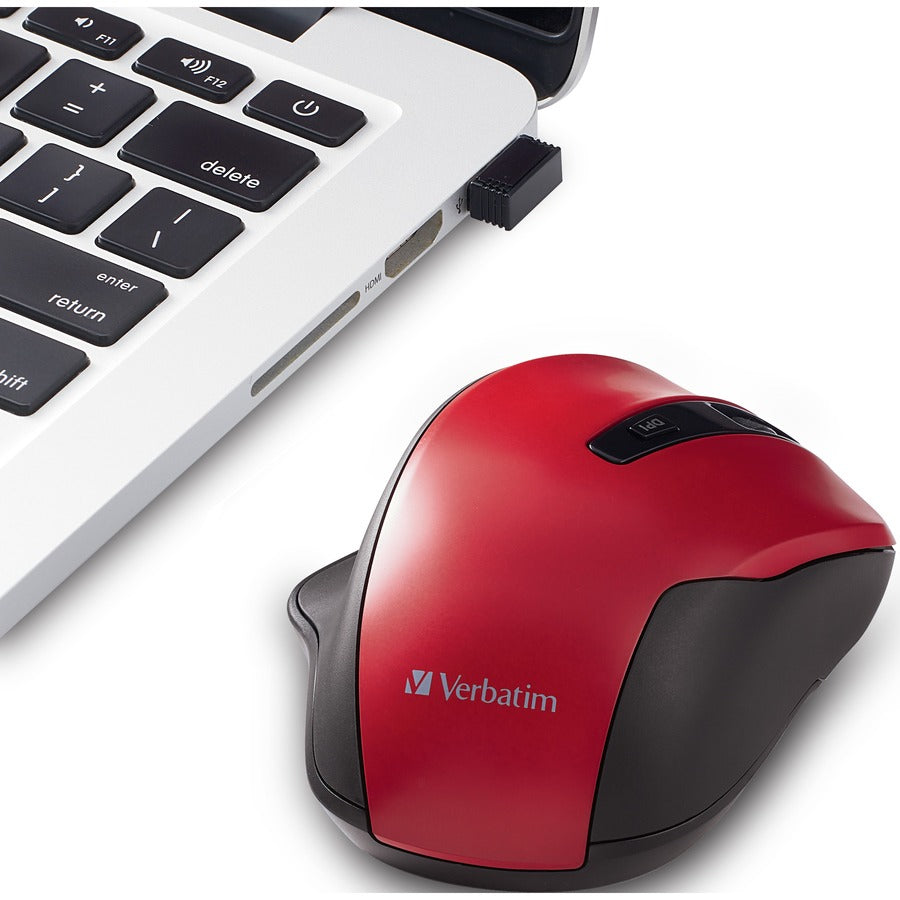 Verbatim Silent Ergonomic Wireless Blue LED Mouse - Red
