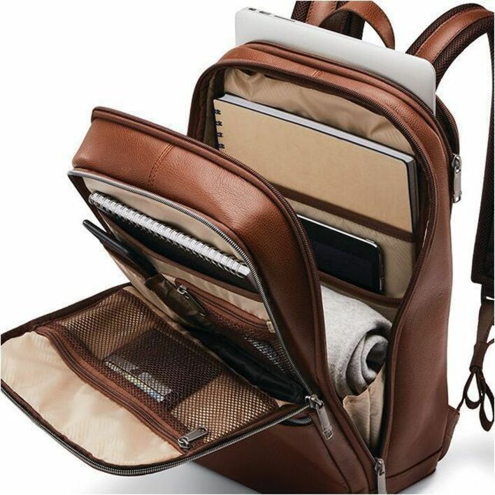 Samsonite SAM Classic Leather Carrying Case (Backpack) for 14.1" Notebook, Gear, Passport, Headphone, Accessories - Cognac