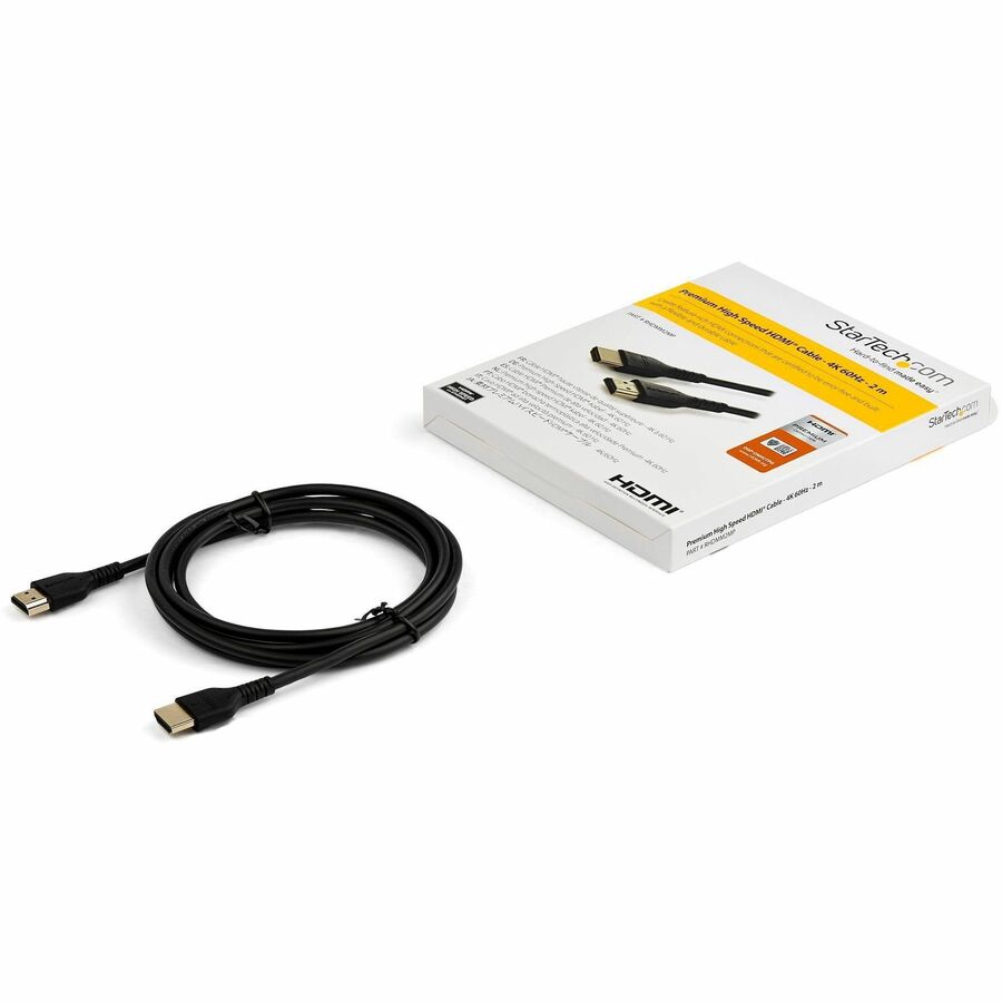 StarTech.com 2m Premium Certified HDMI 2.0 Cable with Ethernet - 6ft High Speed UHD 4K 60Hz HDR Durable Rugged Ultra HD HDMI Monitor Cord