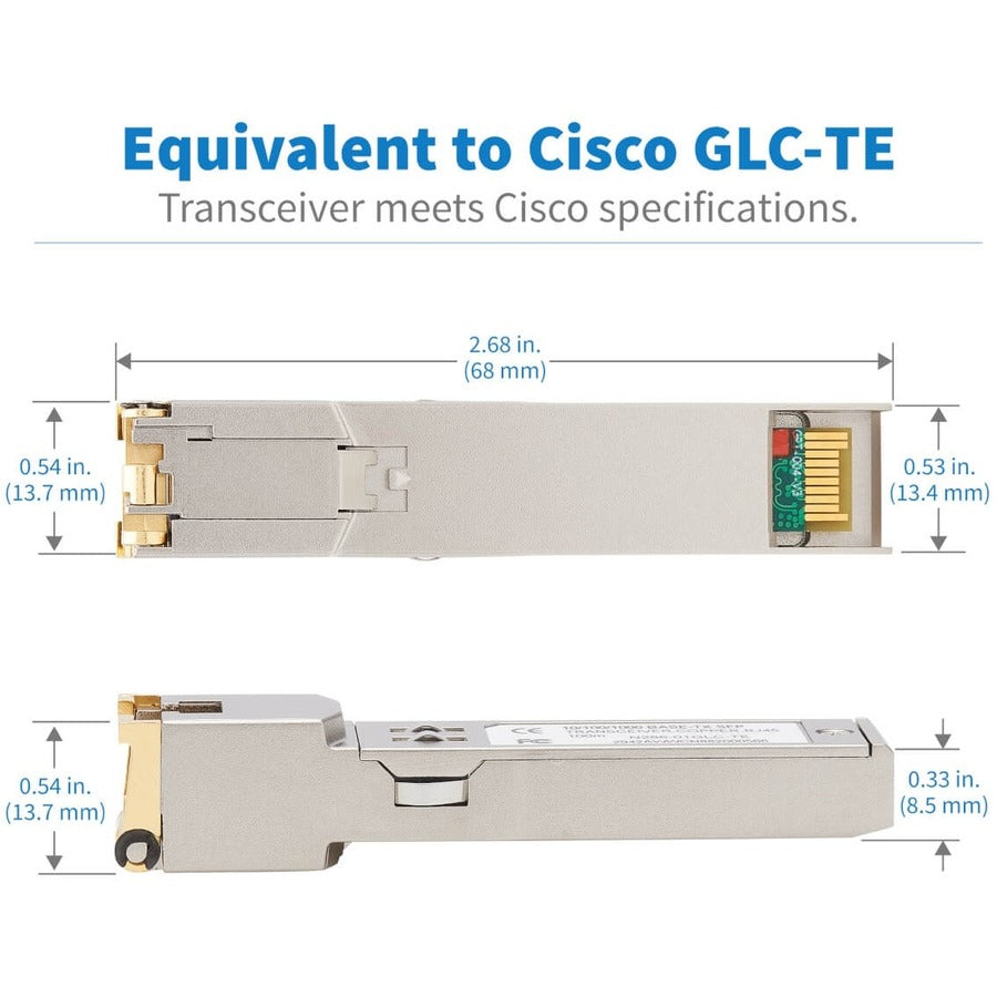 Eaton Tripp Lite Series Cisco-Compatible GLC-TE SFP Transceiver - 10/100/1000Base-TX, Copper, RJ45, Cat6, 328.08 ft. (100 m)
