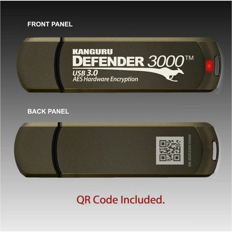 Kanguru Defender3000 FIPS 140-2 Certified Level 3, SuperSpeed USB 3.0 Secure Flash Drive, 256G