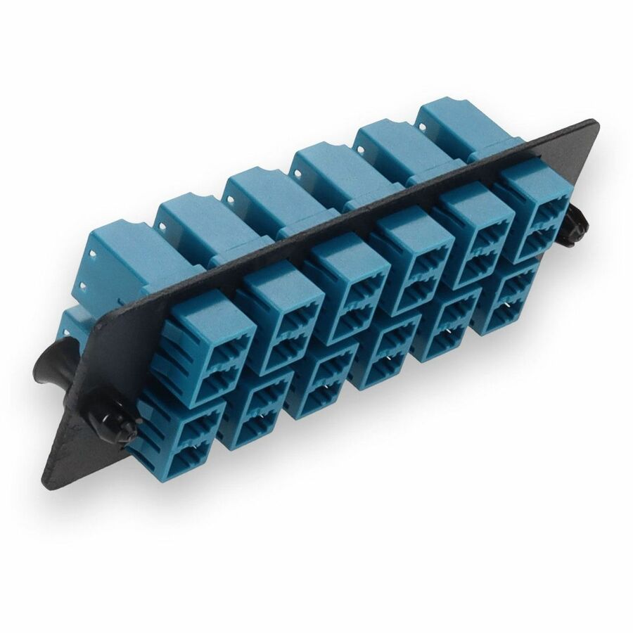 AddOn 4-Bay Panel Plate with 24-fiber 12x LC Duplex OS2 Fiber adapter panel