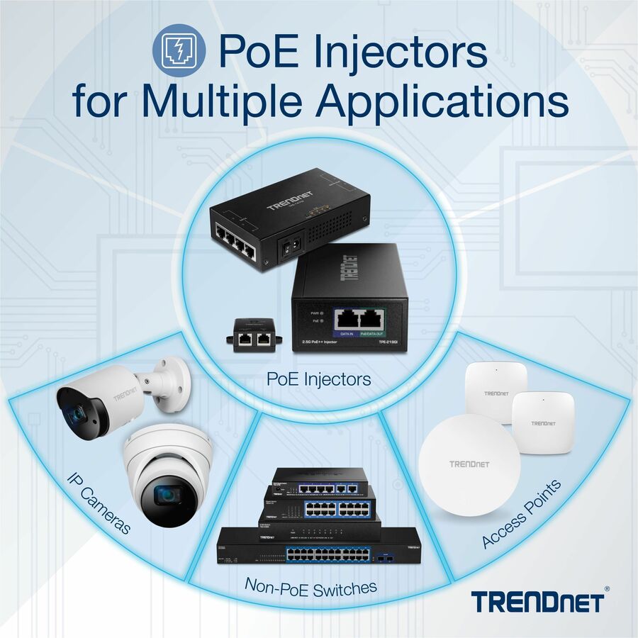 TRENDnet 2.5G PoE+ Injector, TPE-215GI, PoE (15.4W) or PoE+ (30W), Converts a non-PoE Port to a PoE+ 2.5G Port, 2.5GBASE-T Compliant, Integrated Power Supply, Network a PoE device up to 100m (328 ft.)