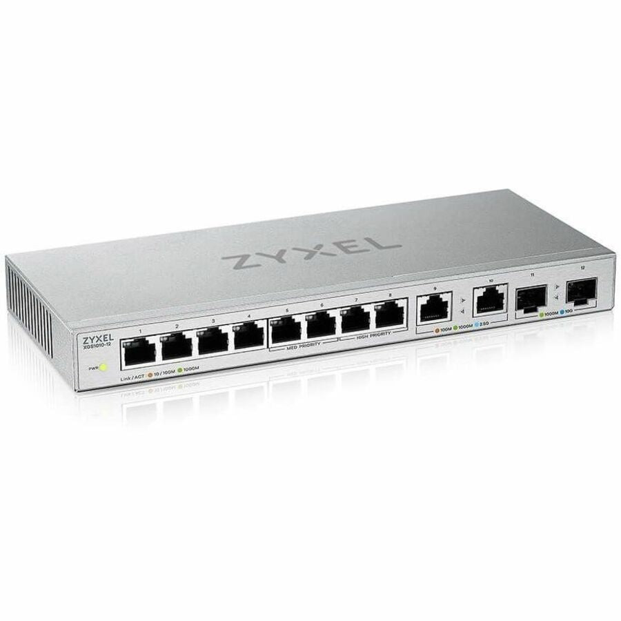 Zyxel 12-Port Multi-Gigabit Ethernet Unmanaged Switch | 2 x 2.5GB | 2 x 10G SFP+ Fiber | 8 x GbE Ports | Plug & Play | Desktop or Wall-Mount | Ethernet Splitter | Lifetime Warranty | XGS1010-12