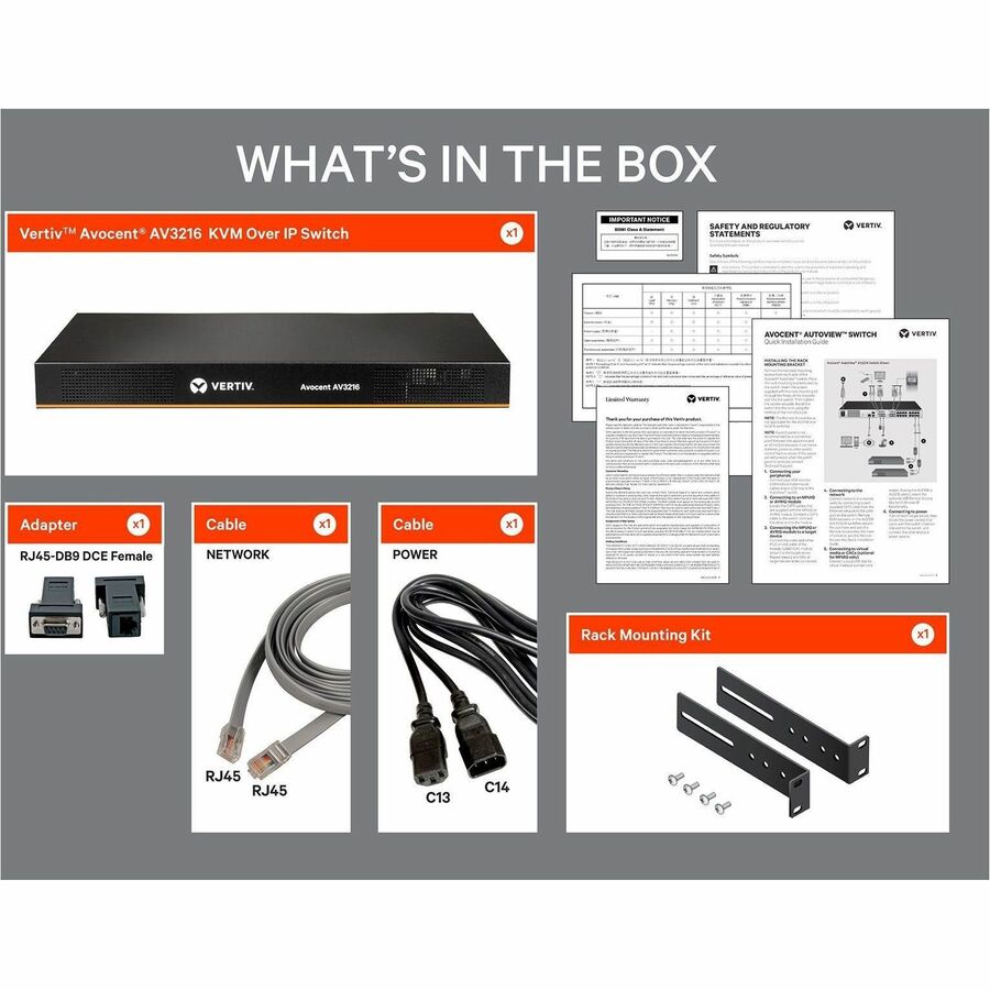 Vertiv Avocent AV3000 KVM Over IP Switch | 16 port KVM | VGA Cable (AV3216-400)