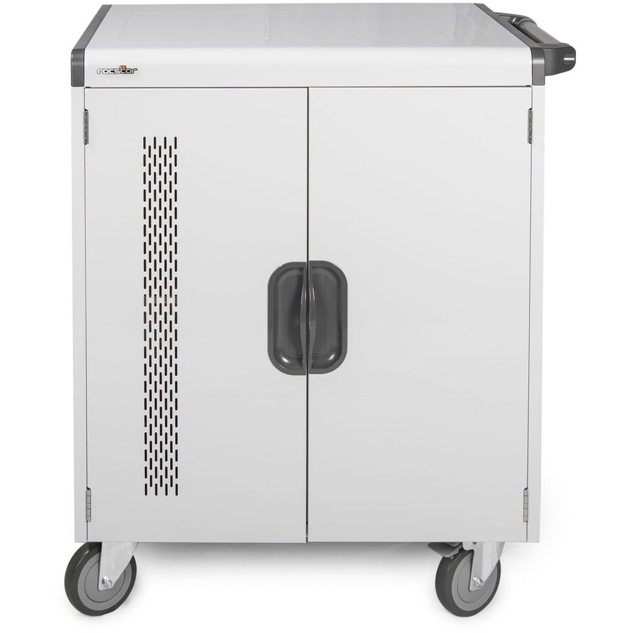 Rocstor Volt V32 Charging Cart with Intelligent Power Charging - Up to 32 Device - Intelligent Power Charging Cart for Notebooks, Chromebook®, MacBook®, and Macbook® Pro - 3 Shelves - 4 Heavy Duty 5" Medical Grade Casters - Steel Construction-