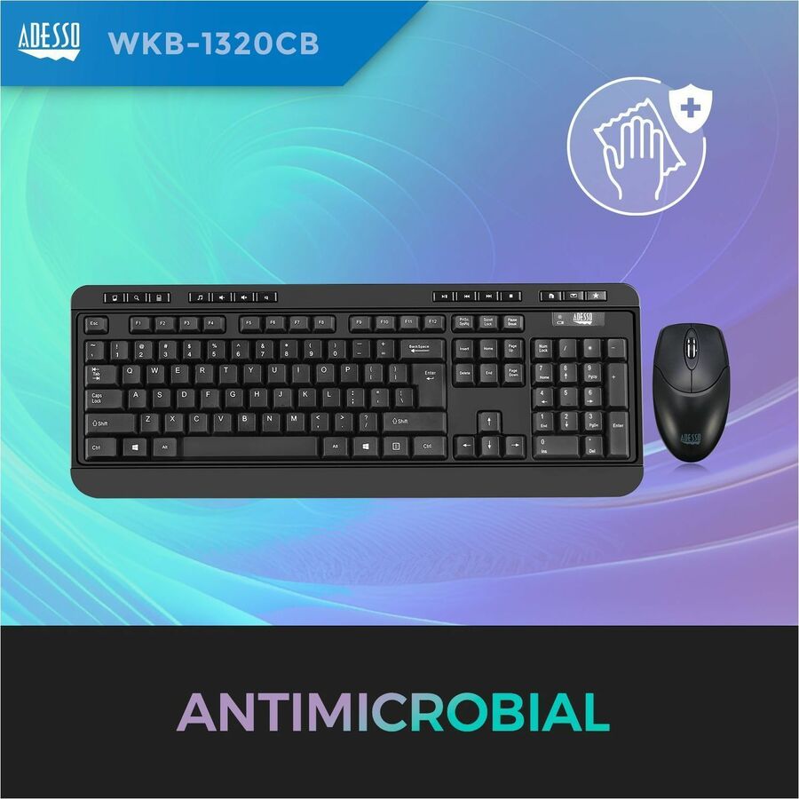 Adesso Antimicrobial Wireless Desktop Keyboard and Mouse