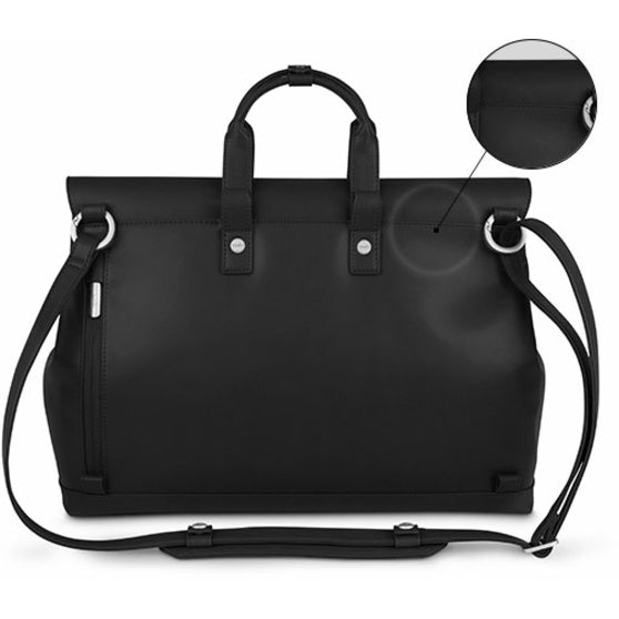 Moshi Treya Convertible Satchel/Backpack - Jet Black, Three-in-one Messenger, Satchel, Briefcase for Laptops up to 13" , Vegan Leather, Removable Clutch, RFID Pocket