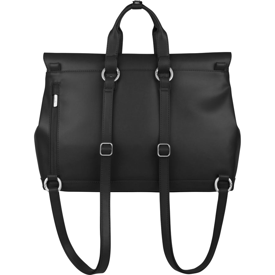 Moshi Treya Convertible Satchel/Backpack - Jet Black, Three-in-one Messenger, Satchel, Briefcase for Laptops up to 13" , Vegan Leather, Removable Clutch, RFID Pocket