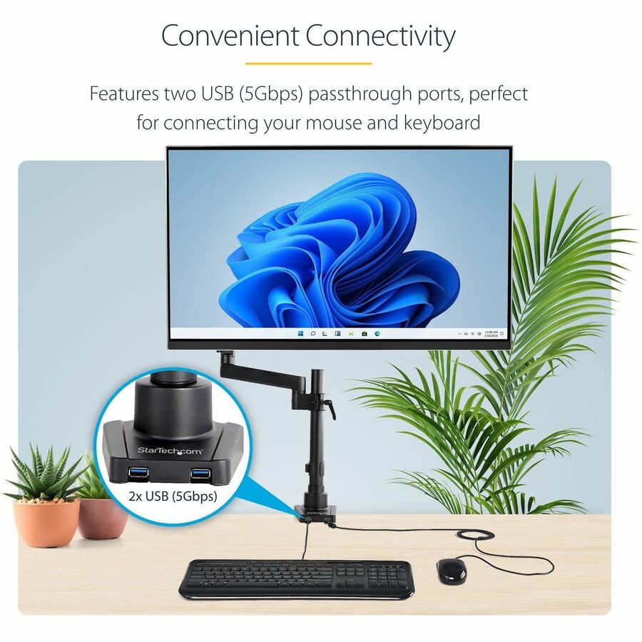 StarTech.com Desk Mount Monitor Arm with 2x USB 3.0 ports, Full Motion Monitor Mount up to 34" (17.6lb/8kg) VESA Display, C-Clamp/Grommet