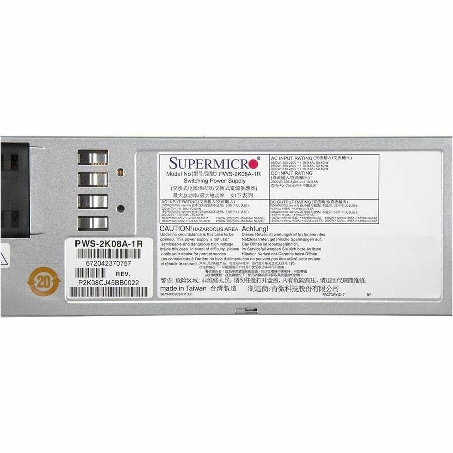 Supermicro 1U 2000W Redundant Power Supply (PWS-2K08A-1R)