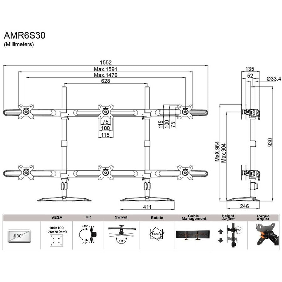 Amer AMR6S30 Monitor Stand
