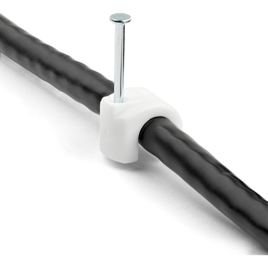 StarTech.com 100 Pk (L) Cable Clips w/ Nail - Reusable Nail-in Clamps - Cord Mounting/Holding Clips - Cable Tacks Wire Fasteners White TAA