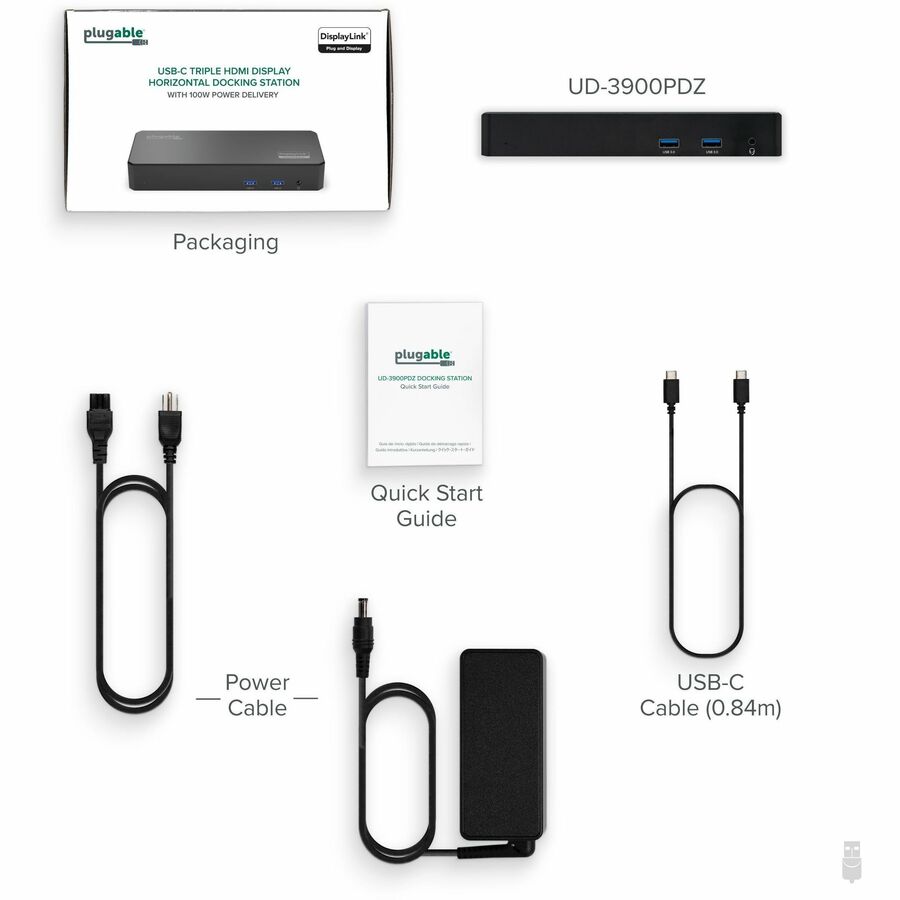 Plugable USB C Triple Display Docking Station with Laptop Charging, for Thunderbolt, USB4, or USB C Systems, Compatible with Windows, macOS, ChromeOS laptops