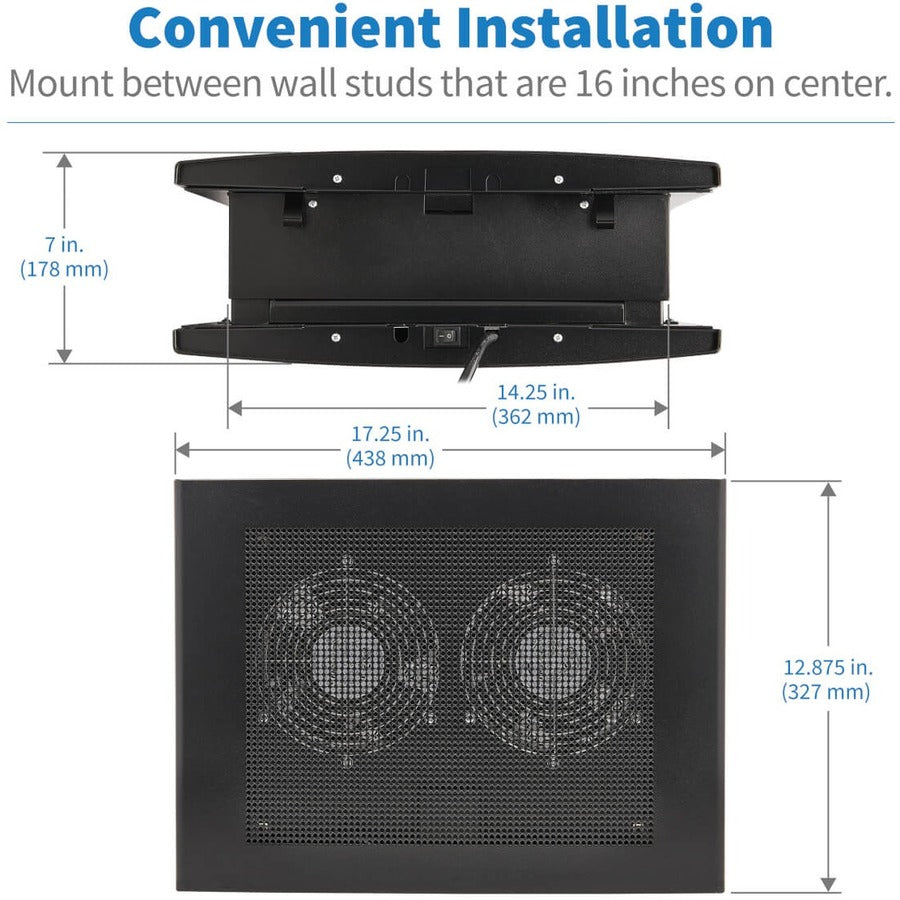 Eaton Tripp Lite Series Network Closet Exhaust Fan, 475 CFM, NEMA 5-15P Input, Black