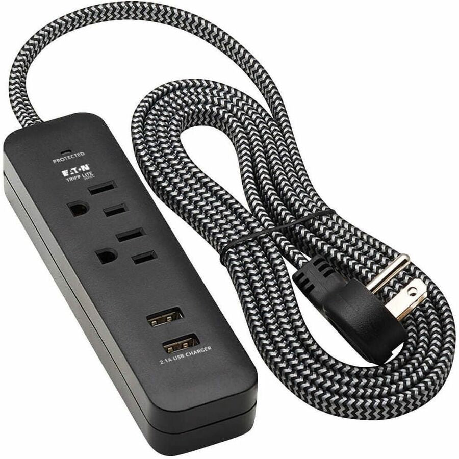 Eaton Tripp Lite Series 2-Outlet Surge Protector with 2 USB Ports (2.1A Shared) - 6 ft. Cord, 5-15P Plug, 450 Joules, Black