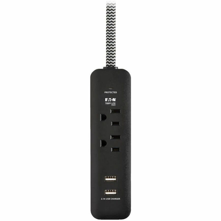 Eaton Tripp Lite Series 2-Outlet Surge Protector with 2 USB Ports (2.1A Shared) - 6 ft. Cord, 5-15P Plug, 450 Joules, Black