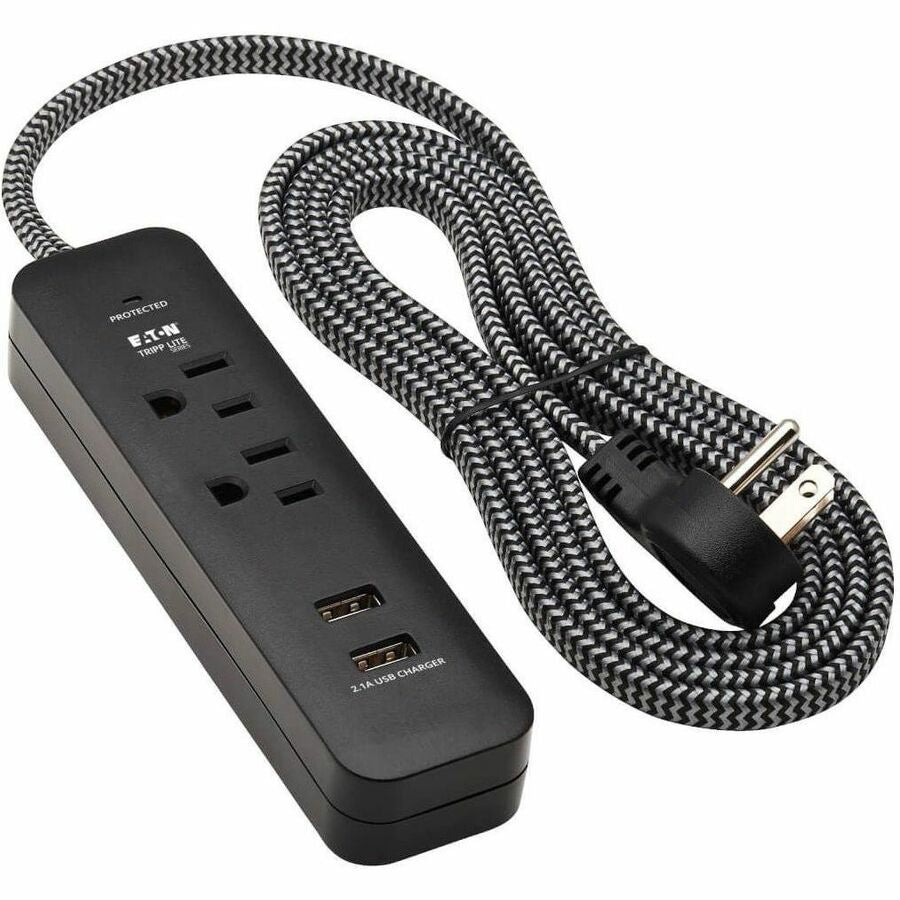 Eaton Tripp Lite Series 2-Outlet Surge Protector with 2 USB Ports (2.1A Shared) - 6 ft. Cord, 5-15P Plug, 450 Joules, Black